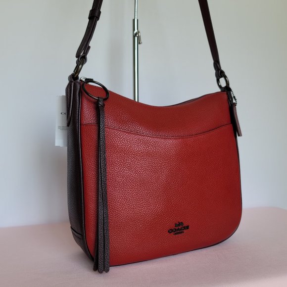 COACH Chaise Colorblocked Pebbled Leather Crossbody- Brick Red Multi 🎈$195. ⭐ - Picture 4 of 16